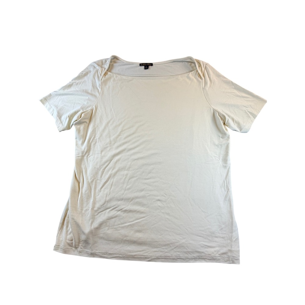 Brooks Brothers Womens XL Cream Ivory Boat Neck Short Sleeve Stretch Knit Top